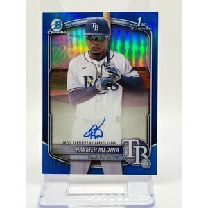 2025 Bowman Chrome Raymer Medina 1st True Blue Refractor Auto 119/150 SP Rays